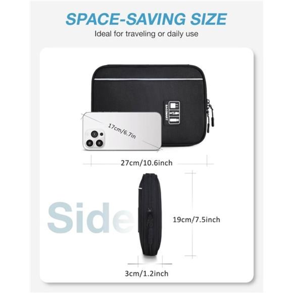 BAGSMART Electronics Organizer Travel Case, Small Cable Organizer Bag, Black - Picture 5 of 6